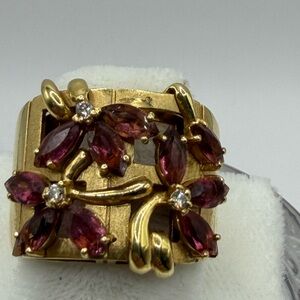 Elegant Marquis Pink Tourmaline and Diamond Ring in 18K Yellow Gold